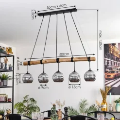 Ripoll Suspension, Boule lumineuse, Suspension Écru, Noir, 5 lumières
