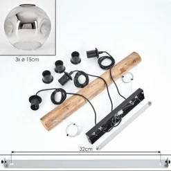 Ripoll Suspension, Boule lumineuse, Suspension Écru, Noir, 3 lumières