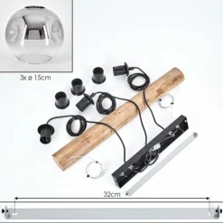 Ripoll Suspension, Boule lumineuse, Suspension Écru, Noir, 3 lumières