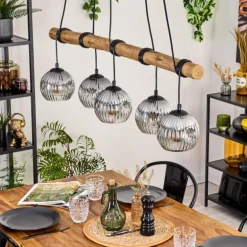 Ripoll Suspension, Boule lumineuse, Suspension Écru, Noir, 5 lumières