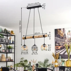 Ripoll Suspension, Boule lumineuse, Suspension Écru, Noir, 3 lumières