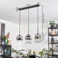 Ripoll Suspension, Boule lumineuse, Suspension Chrome, Clair, Fumé, 3 lumières