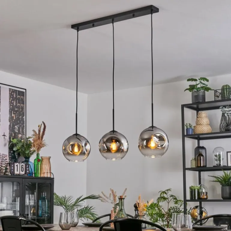 Ripoll Suspension, Boule lumineuse, Suspension Chrome, Clair, Fumé, 3 lumières
