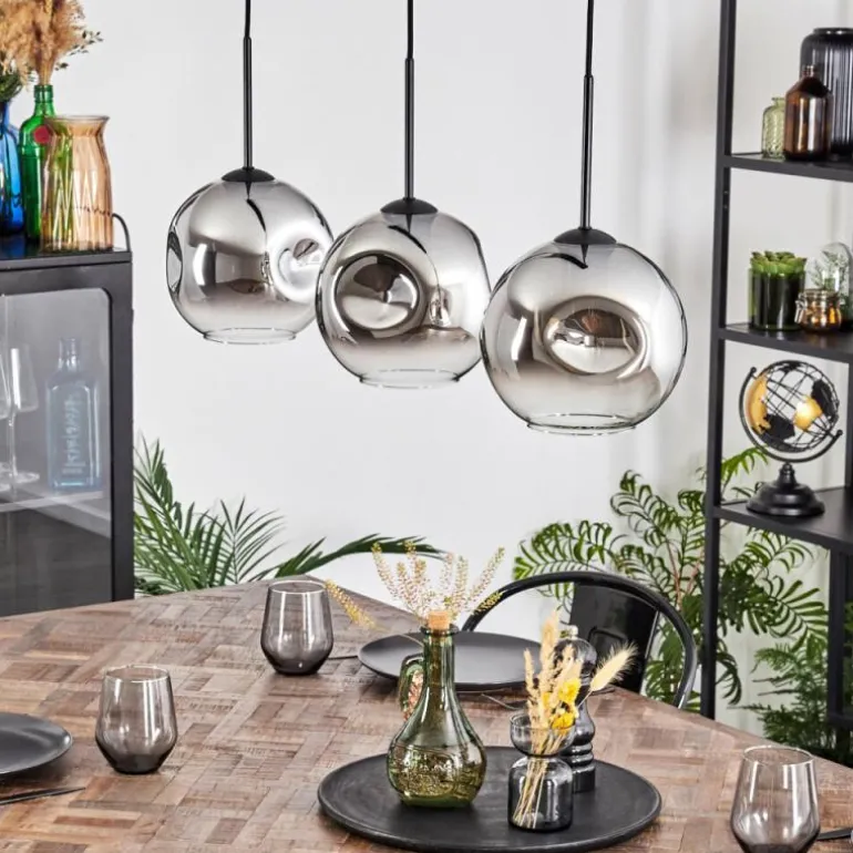 Ripoll Suspension, Boule lumineuse, Suspension Chrome, Clair, Fumé, 3 lumières