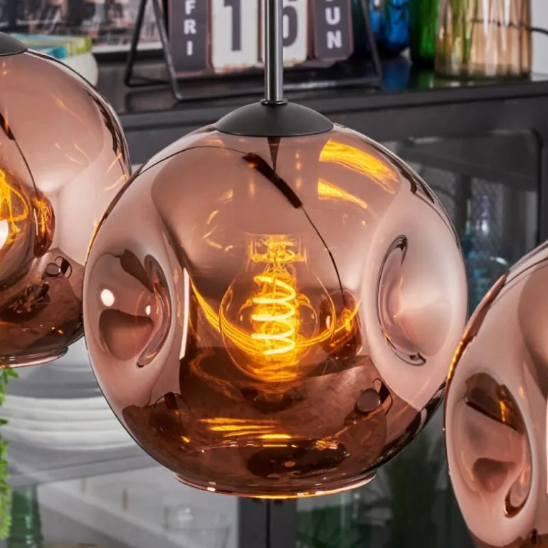 Ripoll Suspension, Boule lumineuse, Suspension Cuivré, 3 lumières