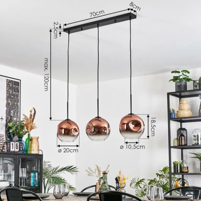 Ripoll Suspension, Boule lumineuse, Suspension Clair, Cuivré, 3 lumières