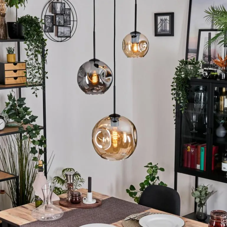 Ripoll Suspension, Boule lumineuse, Suspension Ambre, Fumé, 3 lumières