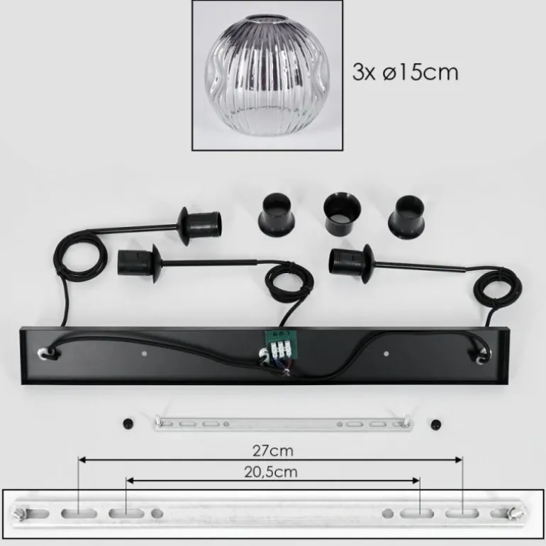 Ripoll Suspension, Boule lumineuse, Suspension Chrome, Clair, Fumé, 3 lumières