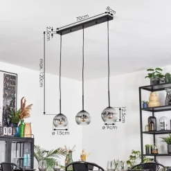 Ripoll Suspension, Boule lumineuse, Suspension Clair, Fumé, 3 lumières