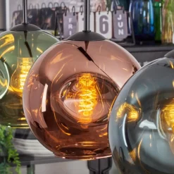 Ripoll Suspension, Boule lumineuse, Suspension Bleu, Vert, Cuivré, 3 lumières