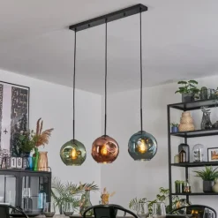 Ripoll Suspension, Boule lumineuse, Suspension Bleu, Vert, Cuivré, 3 lumières