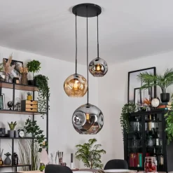 Ripoll Suspension, Boule lumineuse, Suspension, Suspension grappe Ambre, Fumé, 3 lumières