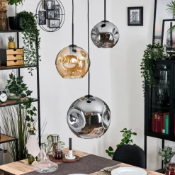 Ripoll Suspension, Boule lumineuse, Suspension, Suspension grappe Ambre, Fumé, 3 lumières