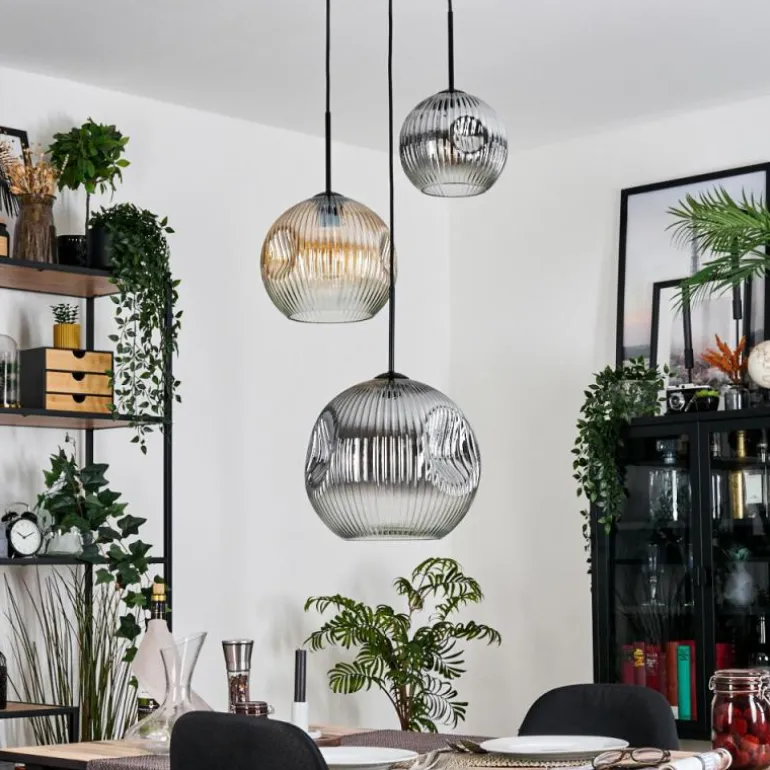Ripoll Suspension, Boule lumineuse, Suspension, Suspension grappe Ambre, Clair, Fumé, 3 lumières