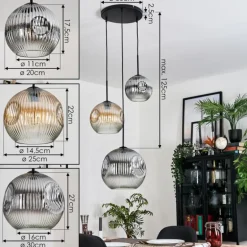 Ripoll Suspension, Boule lumineuse, Suspension, Suspension grappe Ambre, Clair, Fumé, 3 lumières