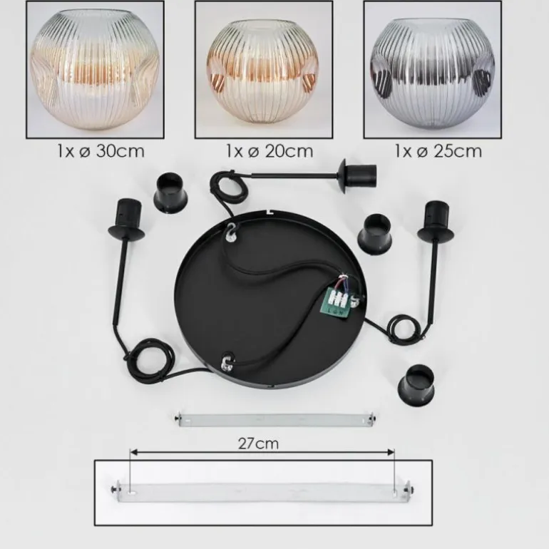 Ripoll Suspension, Boule lumineuse, Suspension, Suspension grappe Ambre, Clair, Fumé, 3 lumières