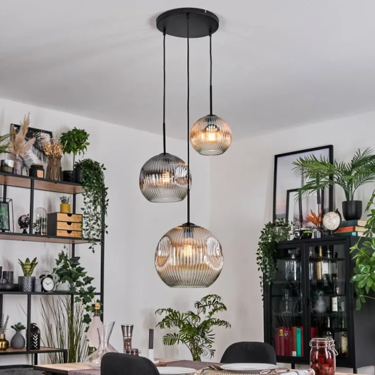 Ripoll Suspension, Boule lumineuse, Suspension, Suspension grappe Ambre, Clair, Fumé, 3 lumières