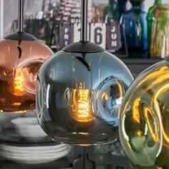 Ripoll Suspension, Boule lumineuse, Suspension Bleu, Vert, Cuivré, 3 lumières