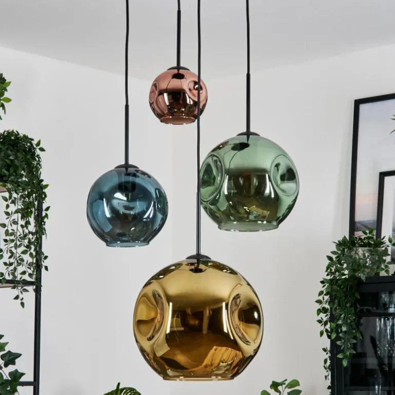 Ripoll Suspension, Boule lumineuse, Suspension grappe Bleu, Or, Vert, Cuivré, 4 lumières