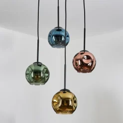 Ripoll Suspension, Boule lumineuse, Suspension grappe Bleu, Or, Vert, Cuivré, 4 lumières