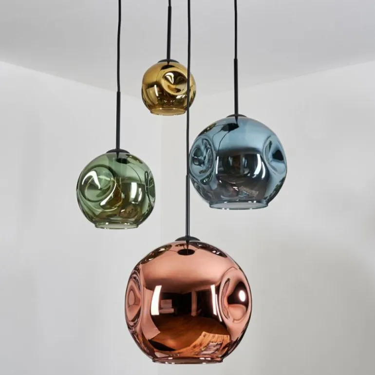 Ripoll Suspension, Boule lumineuse, Suspension grappe Bleu, Or, Vert, Cuivré, 4 lumières