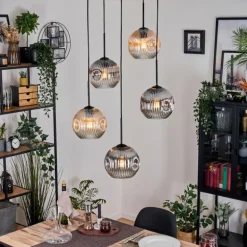 Ripoll Suspension, Boule lumineuse, Suspension grappe Ambre, Clair, Fumé, 5 lumières