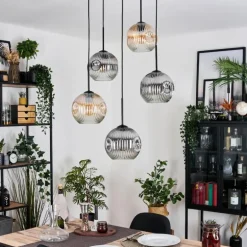 Ripoll Suspension, Boule lumineuse, Suspension grappe Ambre, Clair, Fumé, 5 lumières