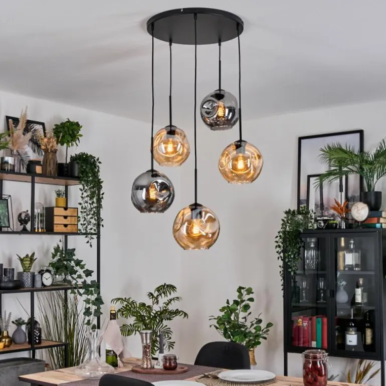 Ripoll Suspension, Boule lumineuse, Suspension grappe Ambre, Fumé, 5 lumières