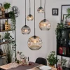 Ripoll Suspension, Boule lumineuse, Suspension grappe Ambre, Clair, Fumé, 5 lumières