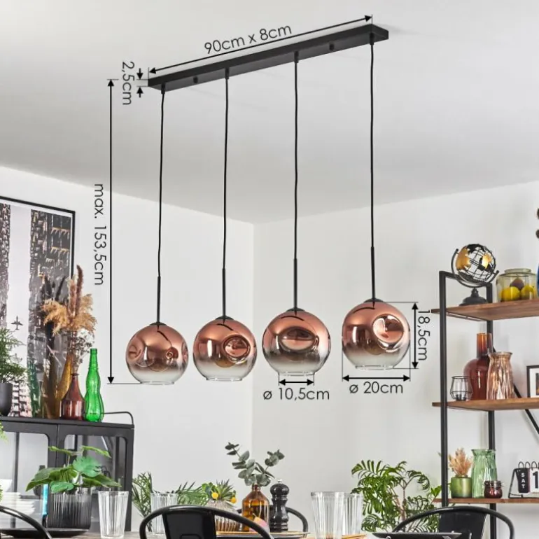 Ripoll Suspension Clair, Cuivré, 4 lumières
