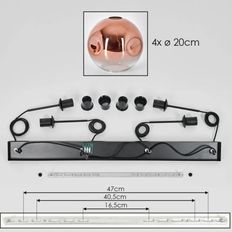 Ripoll Suspension Clair, Cuivré, 4 lumières