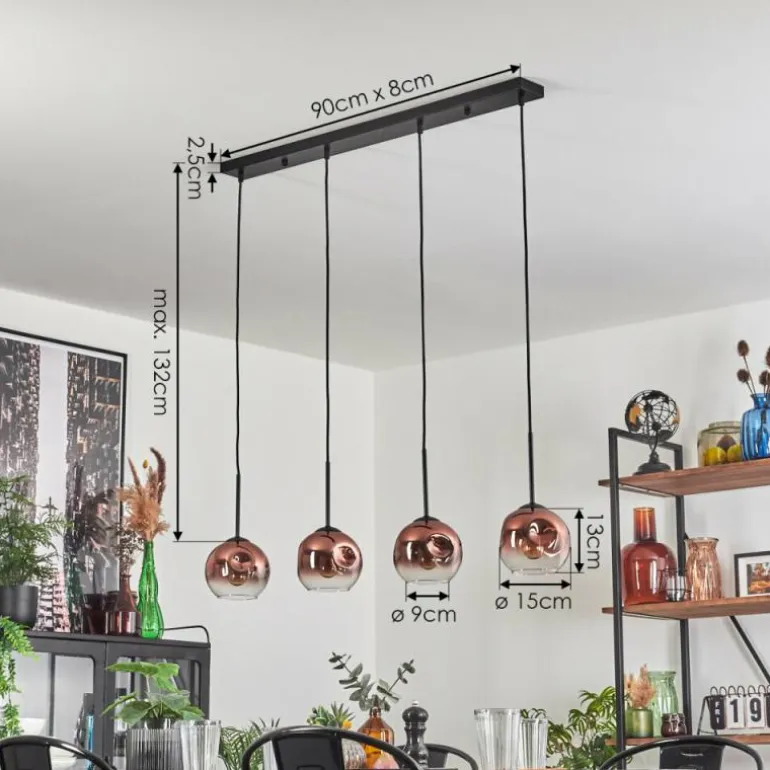 Ripoll Suspension Clair, Cuivré, 4 lumières