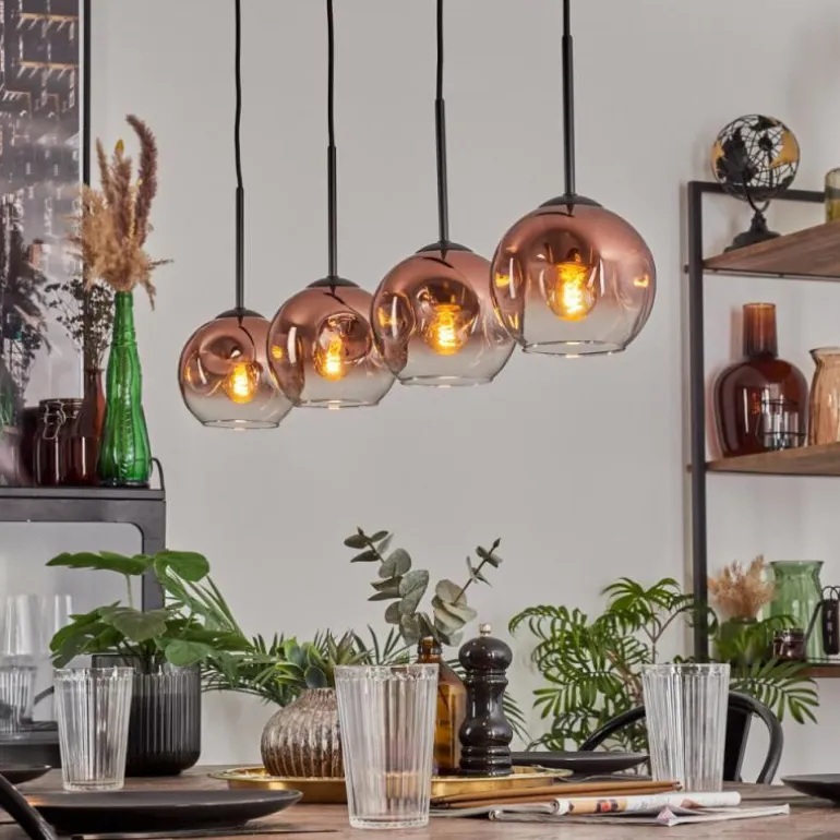 Ripoll Suspension Clair, Cuivré, 4 lumières