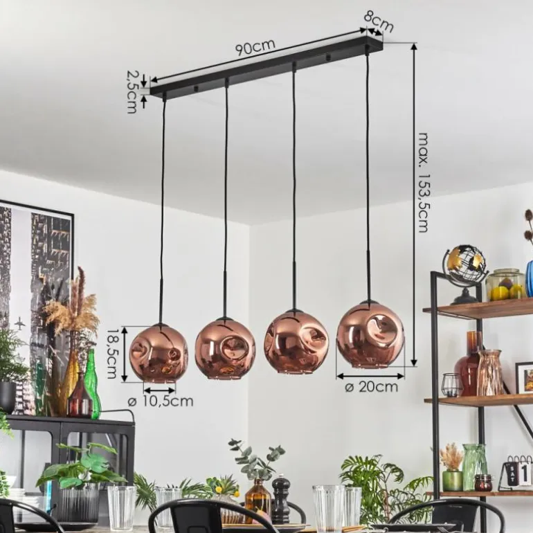 Ripoll Suspension Cuivré, 4 lumières