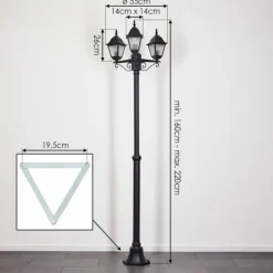 Réverbère Naofe Noir, 3 lumières
