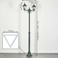 Réverbère Naofe Vert, Noir, 2 lumières