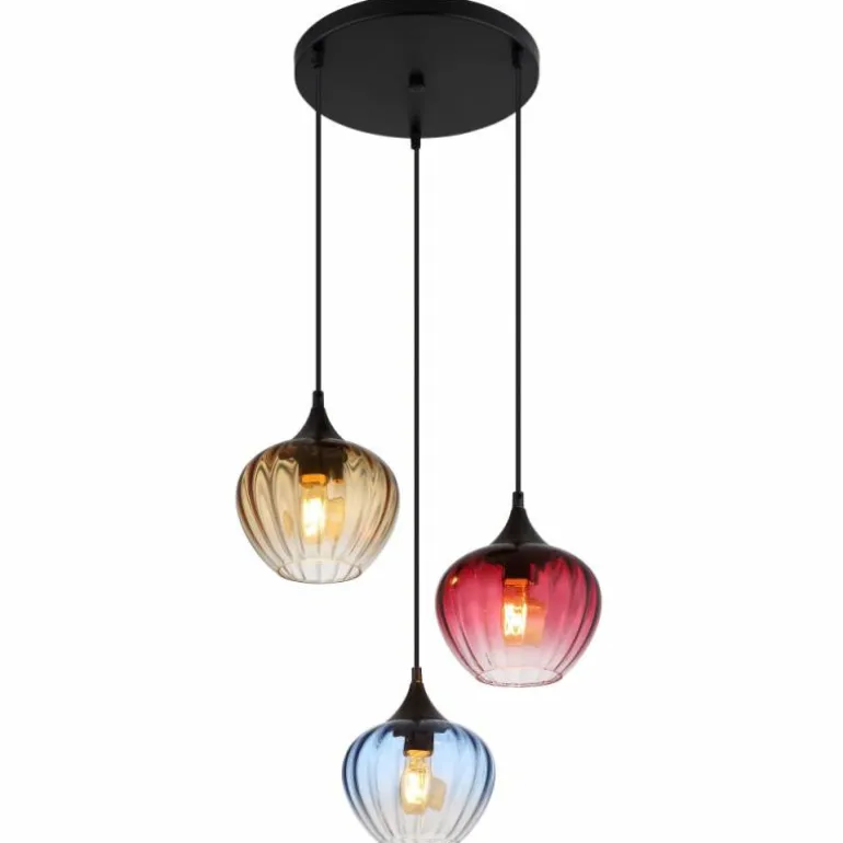 Sander Suspension Luminaires Globo Lighting Noir, 3 lumières