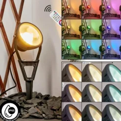 Spot de jardin Phniet LED Noir, 1 lumière, Télécommandes, Changeur de couleurs