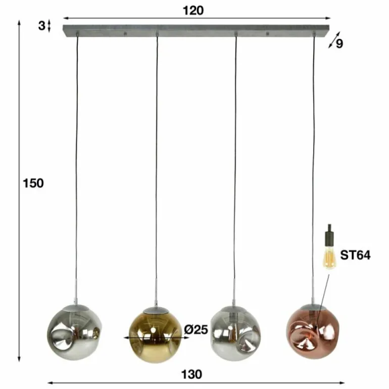 Suspension Stellar Anthracite, 4 lumières