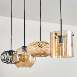 Suspension - Verre 25 cm, 20cm Ripoll Ambre, Écru, Noir, 4 lumières