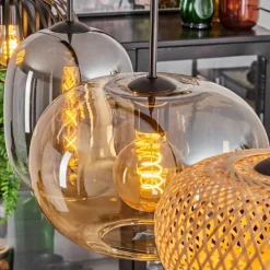 Suspension - Verre 25 cm, 20cm Ripoll Ambre, Clair, Écru, Fumé, Noir, 4 lumières