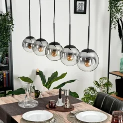 Suspension - Verre 15 cm Gastor Clair, Fumé, 5 lumières