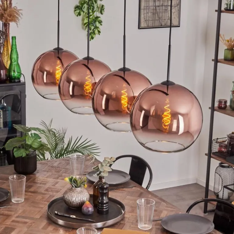 Suspension - Verre 30 cm Koyoto Clair, Cuivré, 4 lumières