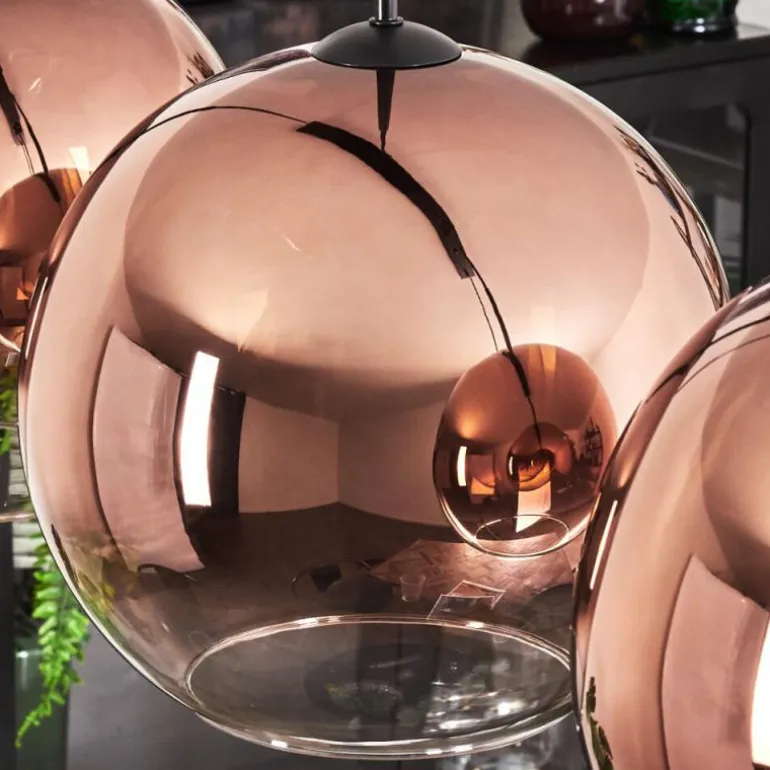 Suspension - Verre 30 cm Koyoto Clair, Cuivré, 4 lumières