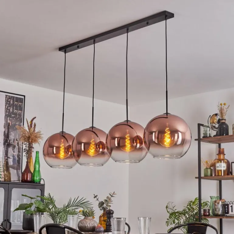 Suspension - Verre 30 cm Koyoto Clair, Cuivré, 4 lumières