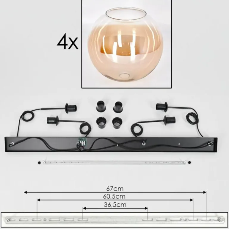 Suspension - Verre 30 cm Koyoto Ambre, Clair, 4 lumières