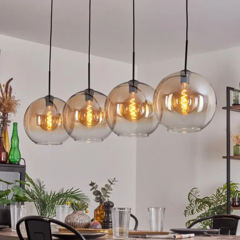 Suspension - Verre 30 cm Koyoto Ambre, Clair, 4 lumières