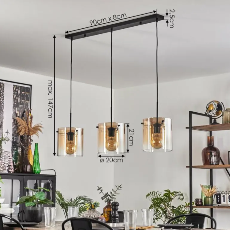 Suspension - Verre 20 cm Parane Ambre, Clair, 3 lumières