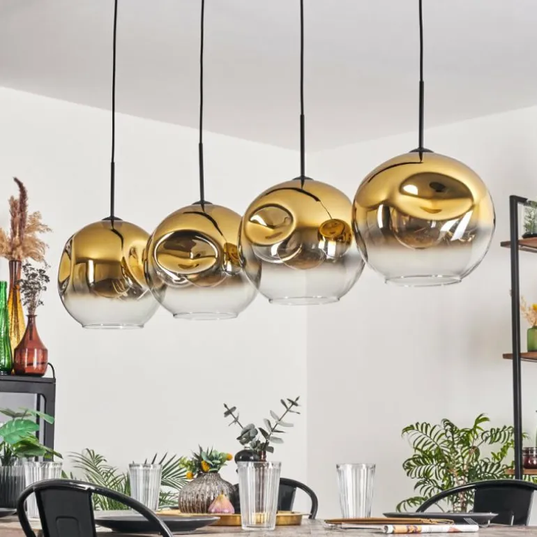 Suspension - Verre 30 cm Ripoll Or, Clair, 4 lumières