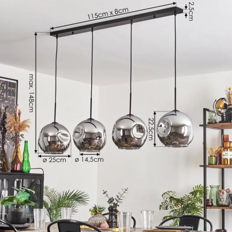 Suspension - Verre 25 cm Ripoll Chrome, 4 lumières